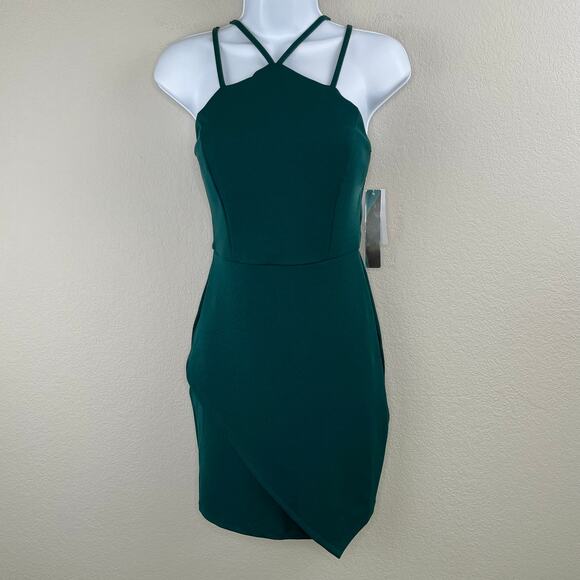 Sequin Hearts Green Scuba Strappy Asymmetric Mini Sheath Dress Junior 5 NWT - Picture 13 of 15